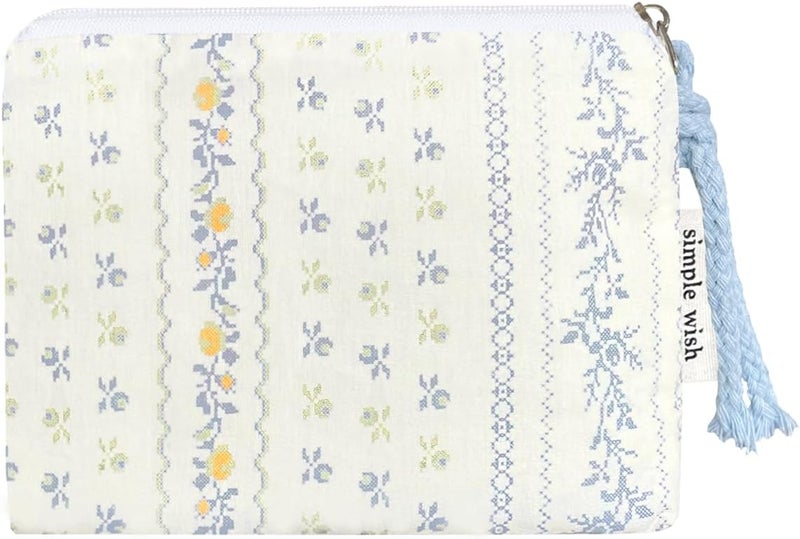 Modacarry Store Cotton Floral Small Organizer Bag Coin Pouch with Cute Prints Zipper for Women Girls (DITSTY FLOWER) - Image 1